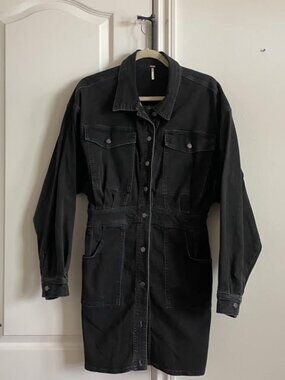 Free People / Black Denim Long Sleeve Dress / Size Medium